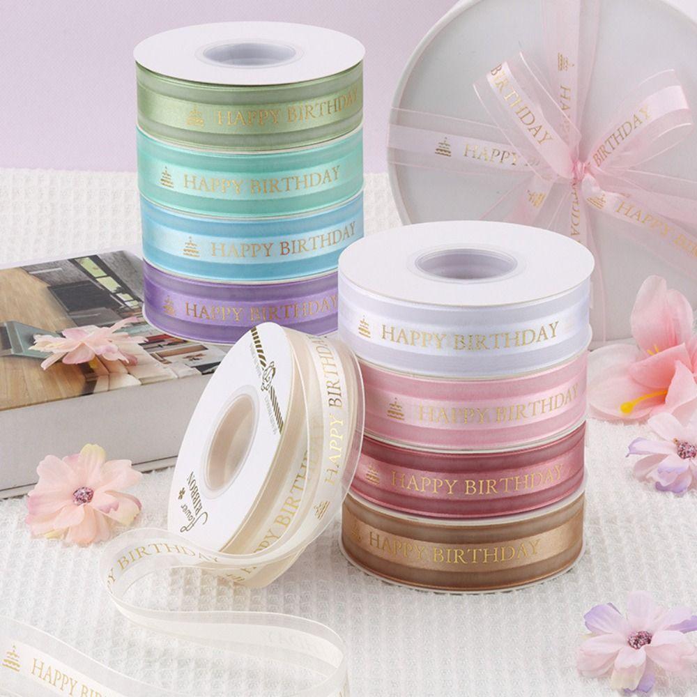 Happy birthday Organza Ribbon 2.5cm Width Lurex Ribbon Bow Making Satin Ribbon  Gift Packing