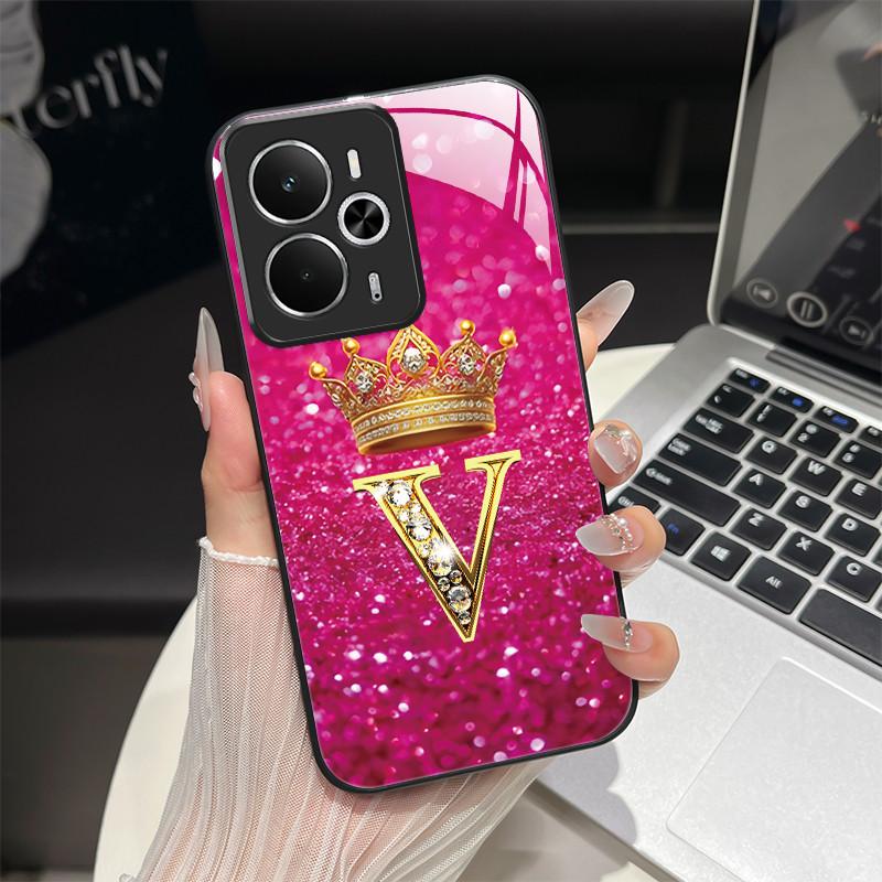 For Oppo Realme 14 14T 5G Case RMX5075 RMX5078 Fashion Letters Shockproof Tempered Glass Cover For Realme14 Realme14T 5G Pouch