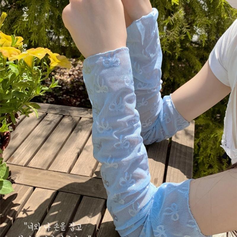 Womens Long Arm Leg Sleeves Ultrathin Lace Sun Protective Cooling Ice Silk Arm Leg Covers Fingerless Gloves Accessories