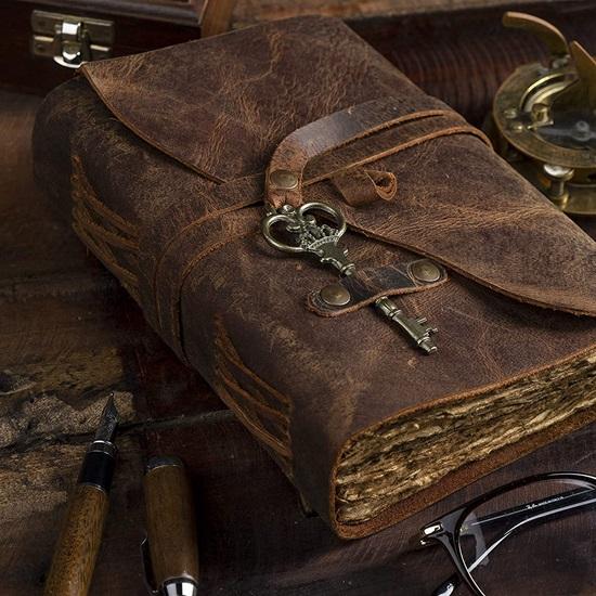 Leather Diary Writing Notebook Unique Handmade Embossed Travel Diary Deckle Edge Paper Diary