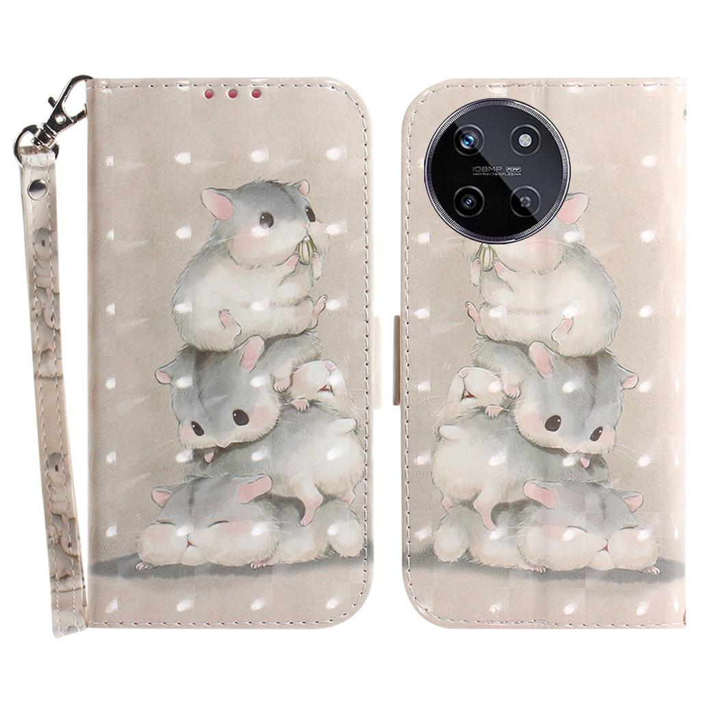 For Realme 11 4G (159.9x73.3x7.95mm) Case 3D Pattern Leather Phone Cover Wallet with Strap