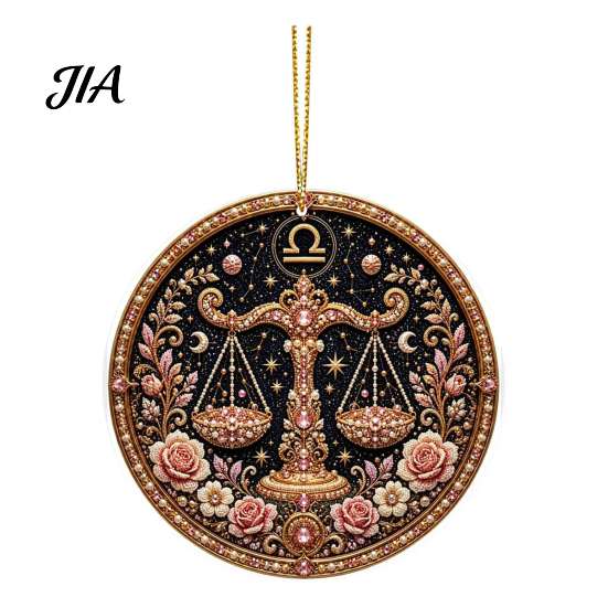 Hanging Home Ornament 2D Flat Pearl Painting Ornament, Double Sided Zodiac Theme Gem Decorative Pendant Art Craft, Rhinestone Beads Pattern