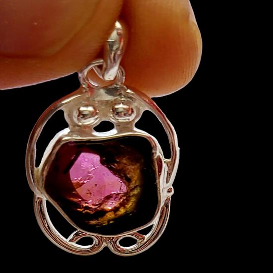 Natural Pink Bi-Color Tourmaline Gemstone 925 Sterling Silver Rare Pendant, Gift