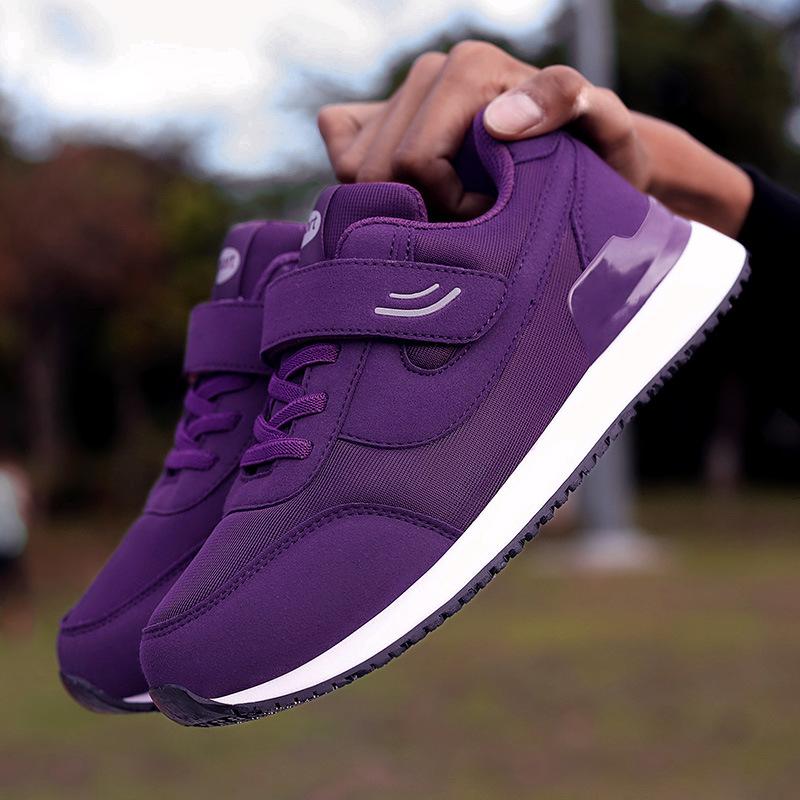 Mode Frühling Lila Strick-Sneaker Damen Slipper Mama Schuhe Weiche Sohle Schuhe für ältere Menschen Mittelalterliche Ältere Sneaker Walking Schuhe