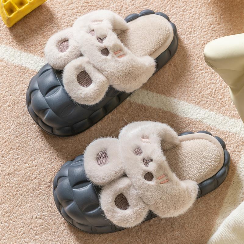 Removable cotton slippers women's autumn and winter thick bottom indoor home cute non-slip velvet warm men's cotton mop winter