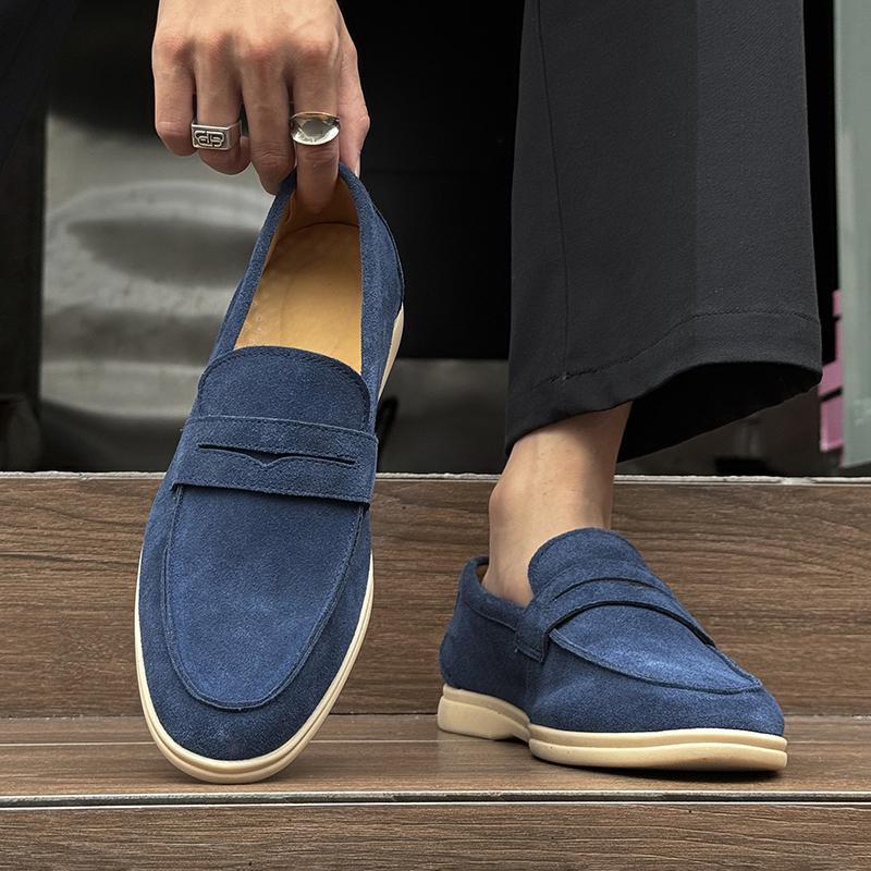 

Fashion Spring Fashion Men s Frosted Leather Comfortable Anti Slip Bean Shoes New Summer Men Pointed Breathable Casual Business Loafers 38 синий