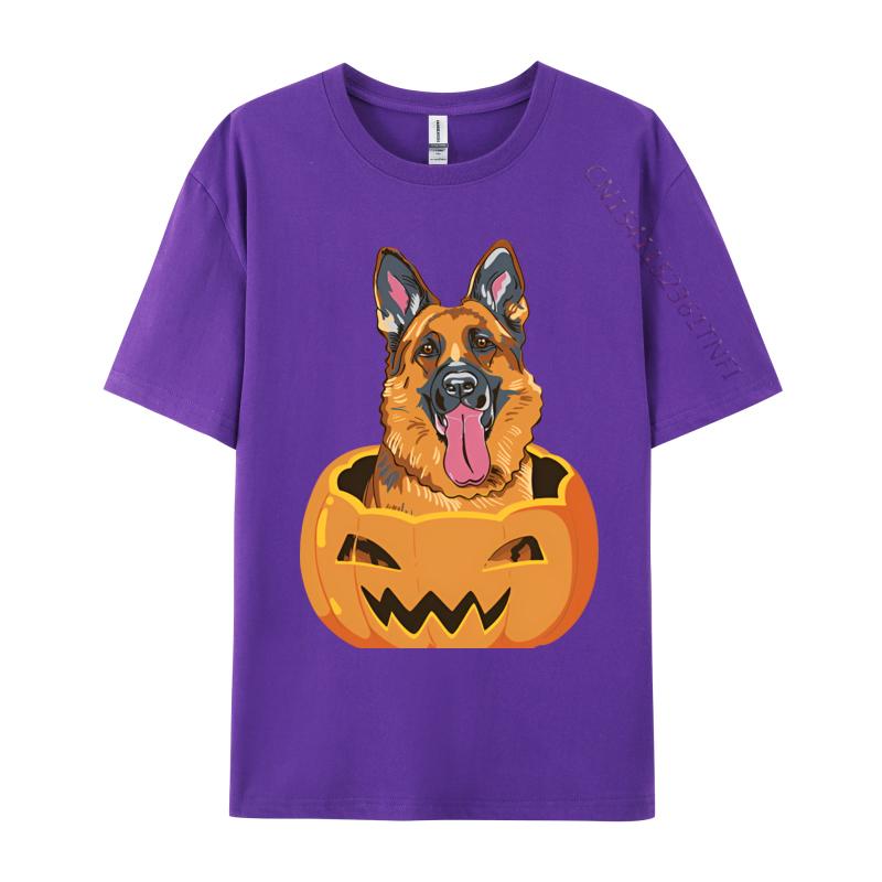 Cute Student Top Tshirts German Shepherd On Pumpkin Lazy Hallo Tshirt Black Europe Tops T Shirt Cotton Street