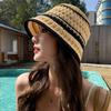 Temperament Knitted Bucket Hat Stripe Sun Protection Cap Foldable Sunshade Basin Cap  Seaside