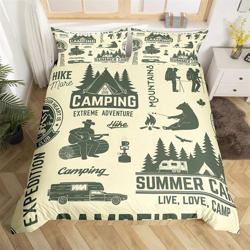Happy Camping Duvet Cover Queen Twin Rv Camping Comforter Cover Camper Bedding Set Microfiber Bedspread Cover For Boys Girls