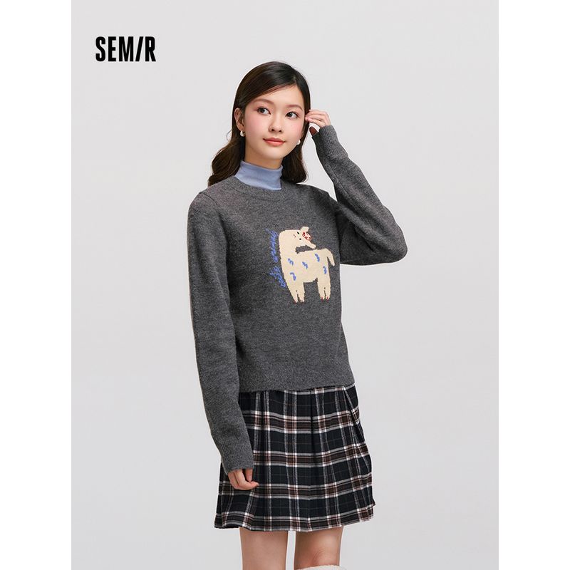 

Senma Sweater Women s Jacquard Clothes Cute Fun Trendy 2024 Winter New round Neck Shoulder Sweater Sweet Cool Style Purple 70135 170/92A/XL