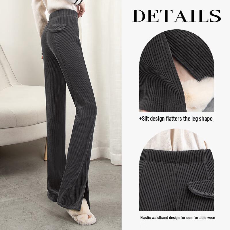 Women's High-Waisted Corduroy Slit Straight-Leg Casual Pants