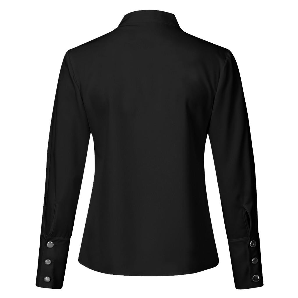Women Stand Collar Long Sleeve Metal Button Solid Casual Blouse Shirt Top