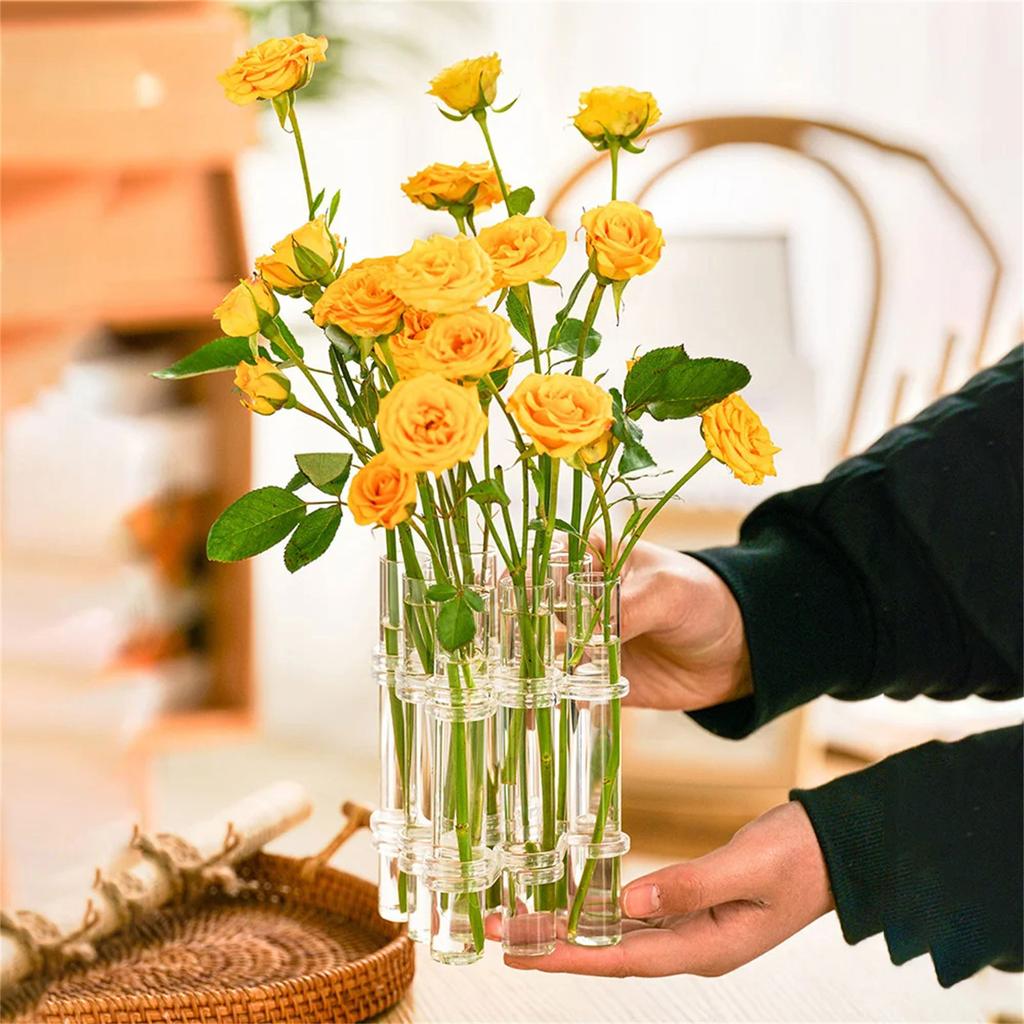 Creative Hinged Flower Glass Vase Test Tube Plant Holder Hydroponic Transparent Container Office Dining Table Floral Home Decor