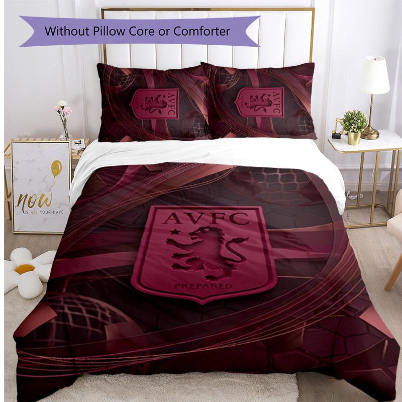 Set Lenzuola Stampato Aston Villa Football 3 Pezzi, Comodo Set Copripiumino per Camera da Letto Amico della Pelle