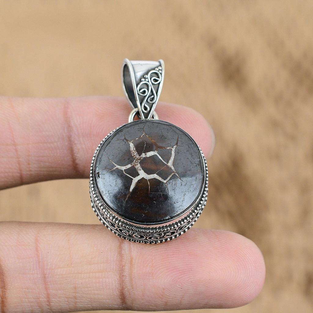Natural Moroccan Mud Crack Fossil Vintage Pendant Jewelry 925 Sterling Silver