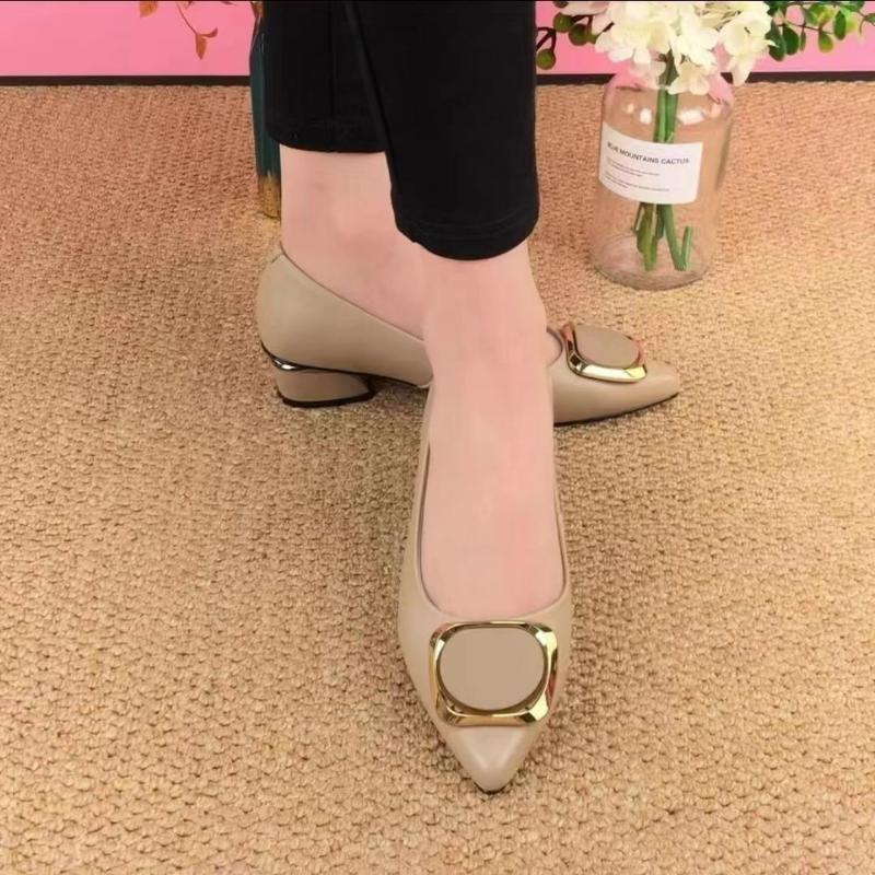 Summer Soft Bottom Single Shoes Female In with Thick with Temperament Real Soft Leather Shoes Shallow Mouth Pointed Flat Bottom Work Shoes
