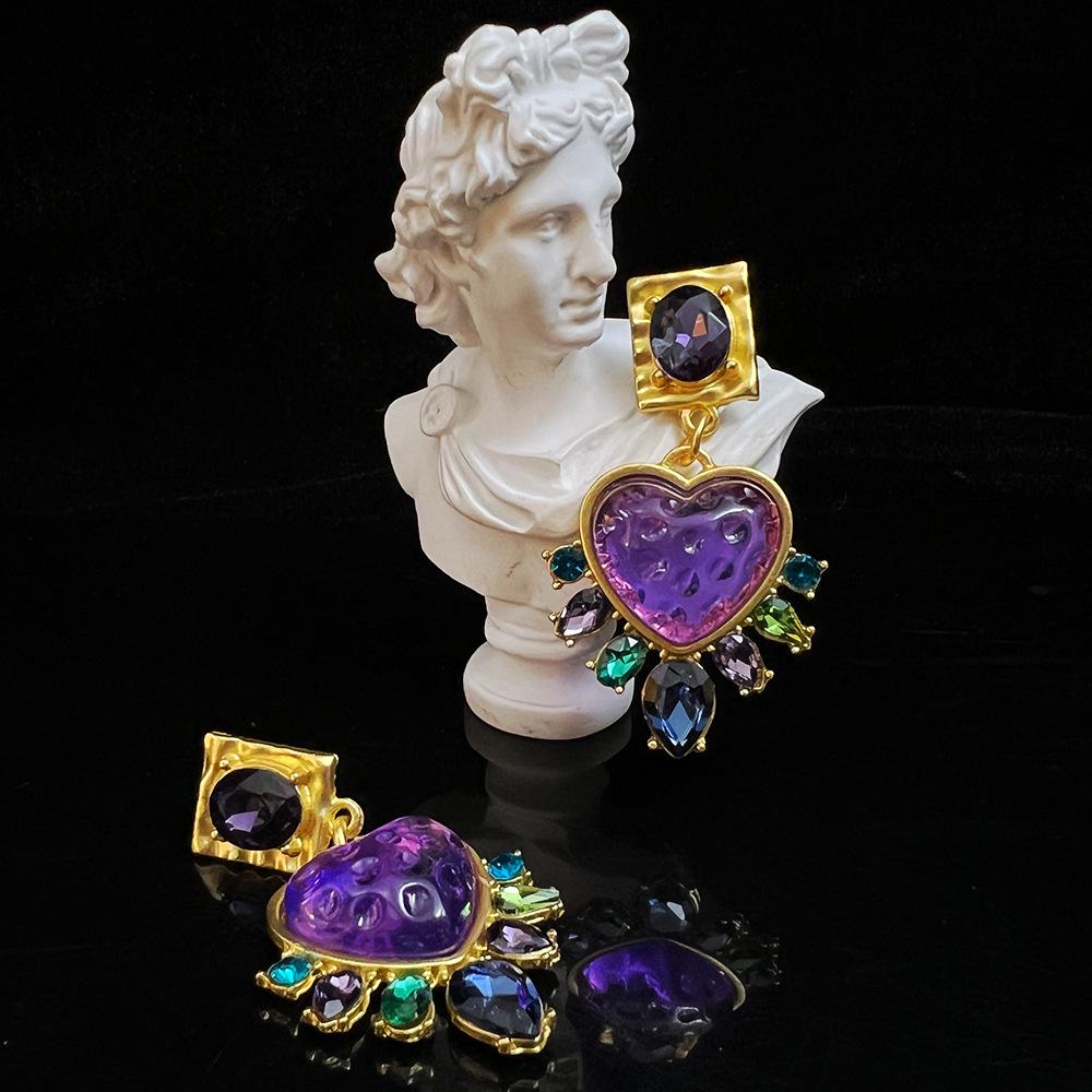 

Pre-Owned Vintage Glass Earrings: High-End 925 Needle Classic Retro Design фиолетовый