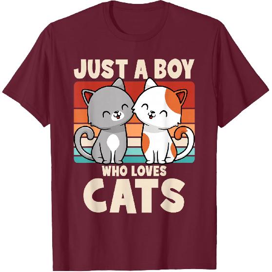 Just A Boy Who Loves Cats Funny Cat Lover Kitten Boys Kids T-Shirt