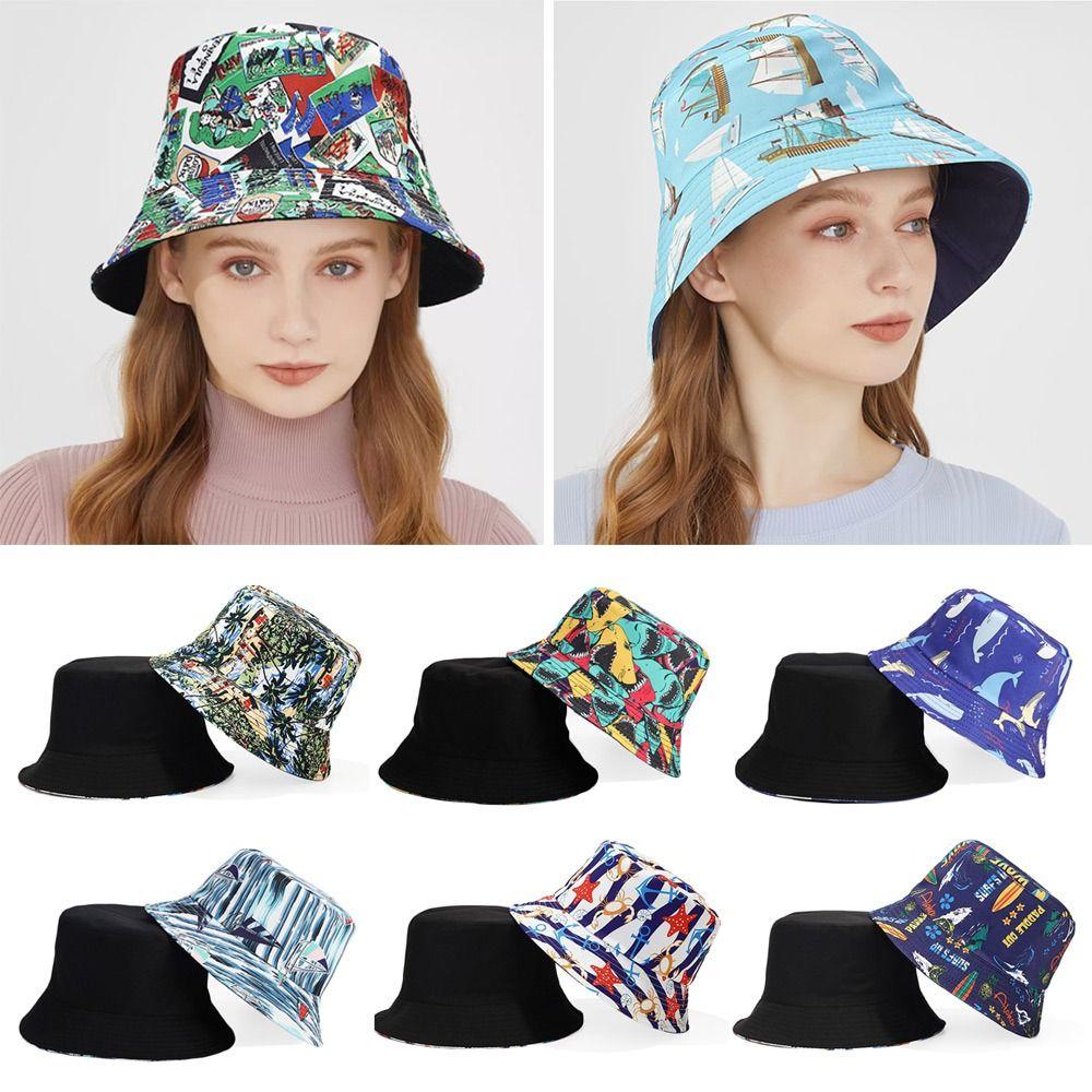 

Women Summer Sunscreen Two-sided Basin Hat Bucket Hat Beach Cap Fisherman Hat