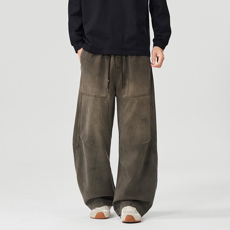 Cotton tooling scimitar pants men's autumn new loose straight wide-leg trend versatile trendy casual pants