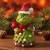 Decorative Resin Crafts Christmas Green Monsters Ornament with Santa Hat And Scarf, Frog Party Supplies Figurine for Home Decoration, Outdoor