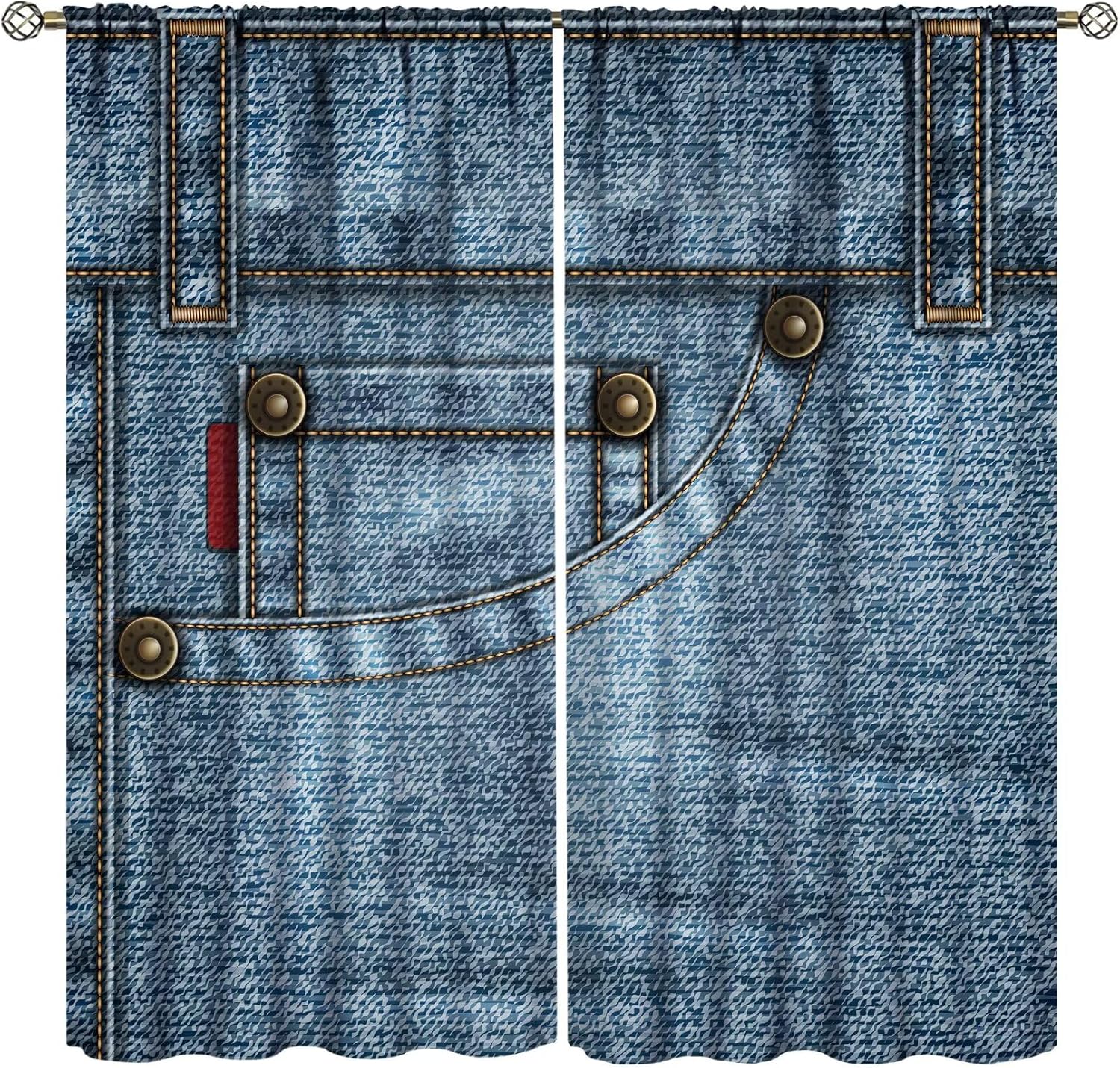 

Modern Jeans Curtains Denim Retro Western Cowboy Style Design Art Print Curtain Bedroom Living Room Home With Rod Pocket Polyester Perfect For Area W280*H180(CM)-Rod Pocket&2PCS