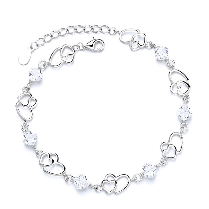 

Браслет из стерлингового серебра 925 пробы с аметистом Doppel Herz для женщин, ювелирное украшение 925