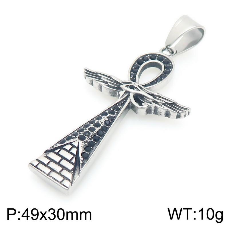 Norse Mythology Black Diamond Eye Of Horus Cross Necklace Retro Viking Sea King Trident Titanium Steel Pendant Men
