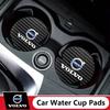 2Pcs Car Emblem Water Cup Carbon Leather Non-Slip Coaster For ES90 EC40 EX40 EM90 XC90 V90 V60 XC60 V40 S80 S60 S90 C40 XC