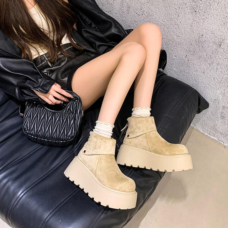 Winter Platform Heels Women Ankle Boots Keep Warm Height Increase  Short Booties Shoes Zapatos Mujer