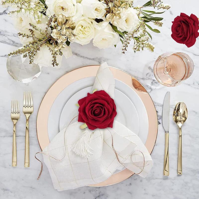 Valentine's Day Christmas Rose Napkin Rings Wedding Banquet Hotel Table Setting Decor DinnerNapkin Holders for Special Occasions