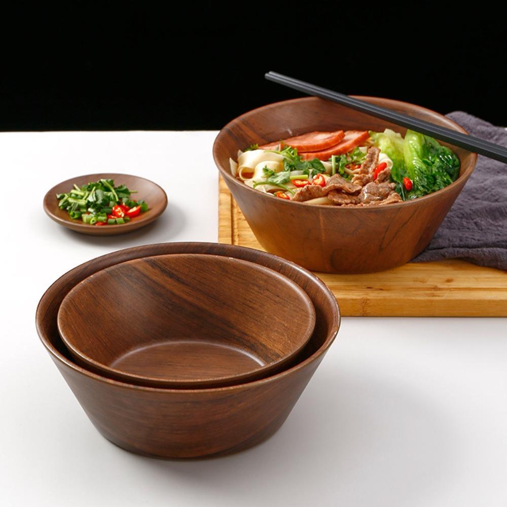 Luxurious Melamine Wood Grain Ramen Bowl Japanese Deepened Rice Bowl Simulation Large Capacity Salad Mixing Basin Restaurant