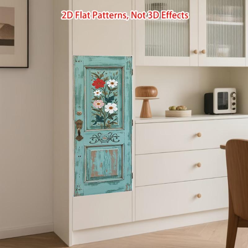 84Style Fridge Stickers Refrigerator Cover Door Landscape Plant Sea Vinyl Self Adhesive Kitchen Furniture Decor Wrap Freezer Sticker DIY