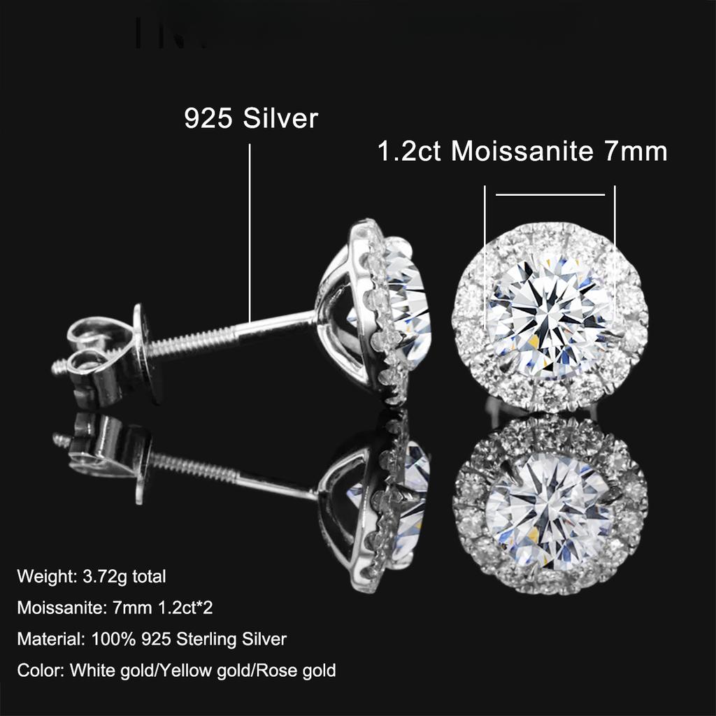 D cor 1.2CT Moissanite Stud Brincos para Mulheres Banhado a Platina Prata Esterlina Diamante Brincos de Orelha Jóias Finas de Casamento