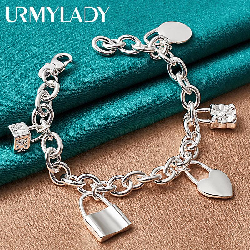 925 Sterling Silver Lock Pendant Bracelets For Women Men Wedding Party Fashion Jewelry