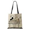 Women Handbag Linen Totes with Cat Print Casual Traveling Beach Gift Bags KTY