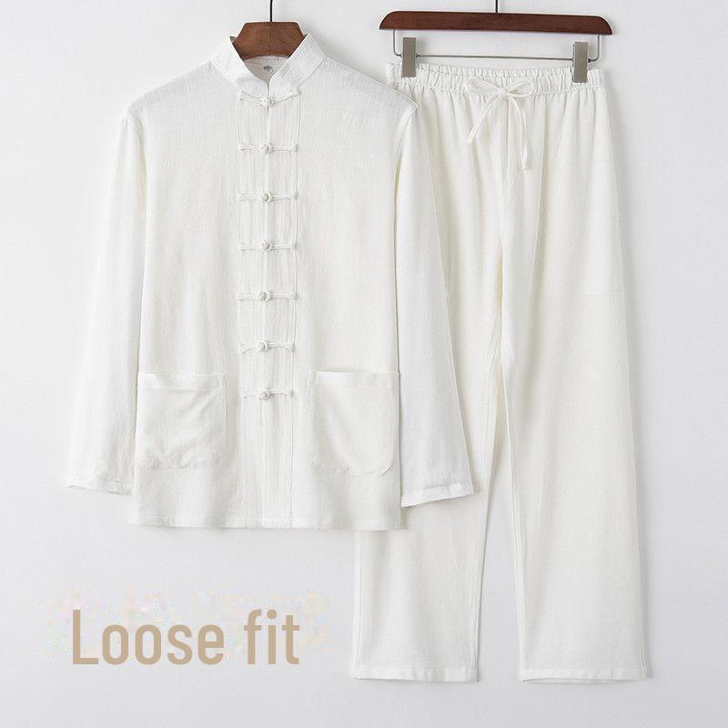 Herren Langarm Baumwolle Leinen Tang Anzug - Retro Chinesischer Stil Geknöpftes Gewand für Mittelalte und Ältere, Ideal für Tai Chi.