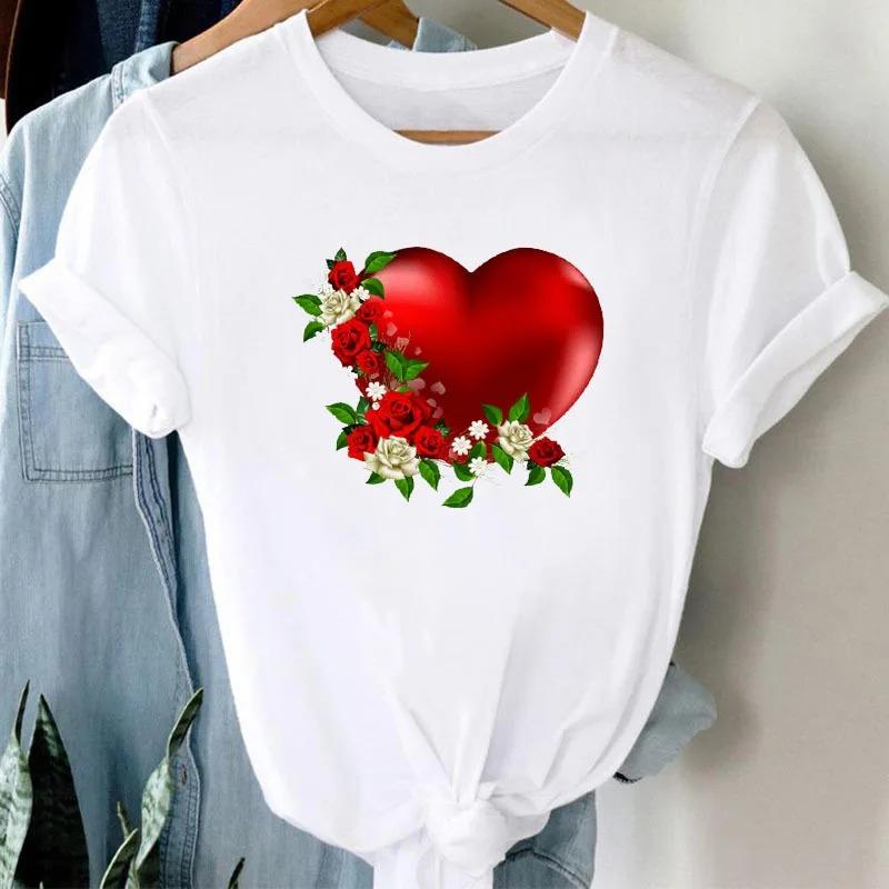 New Bicycle Flower Love Retro Loose Simple Cute Half Sleeve Short Sleeve T-shirt Woman Summer fashion polyester fabric