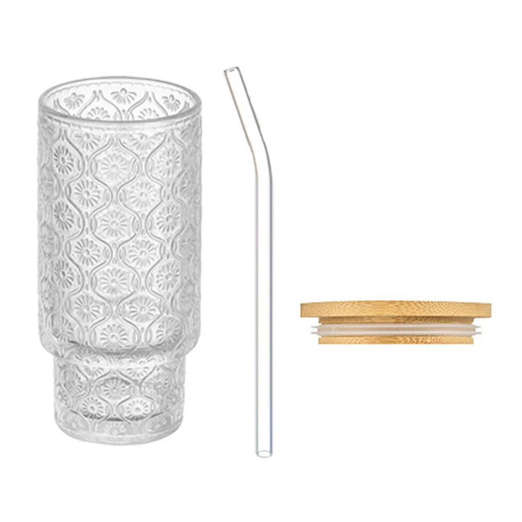 Beautiful Begonia Pattern Cup Reusable Glass Tumbler with Lid and Straw Perfect for Iced Coffee and Cold Beverages