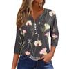 Women's Fashion Casual Floral Print V-Neck Short Sleeve Decorative Button Three-quarter Sleeve T-Shirt Top