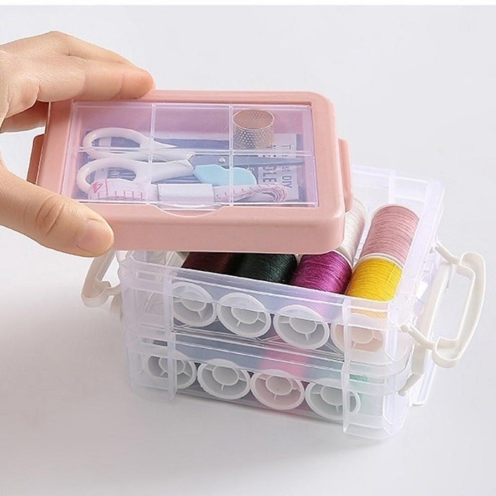 18pcs Portable Sewing Tool Kit Three-Layer Sewing Kit Box Needlework Box DIY Mending