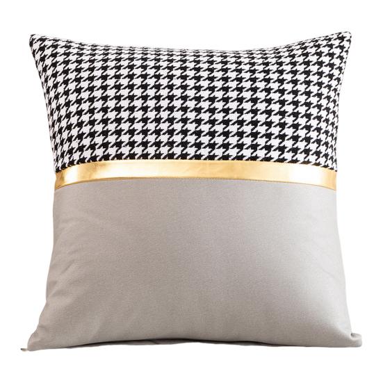 Square Pillow Case Houndstooth Solid Color Golden Strap Splicing Thickened Sofa Bed