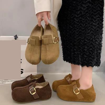 Außenbekleidung mit dicker Sohle Anti-** Aufkleber Birkenstocks Herbst und Winter neue lässige höhenvergrößernde Samt Zwei Baumwollschuhe