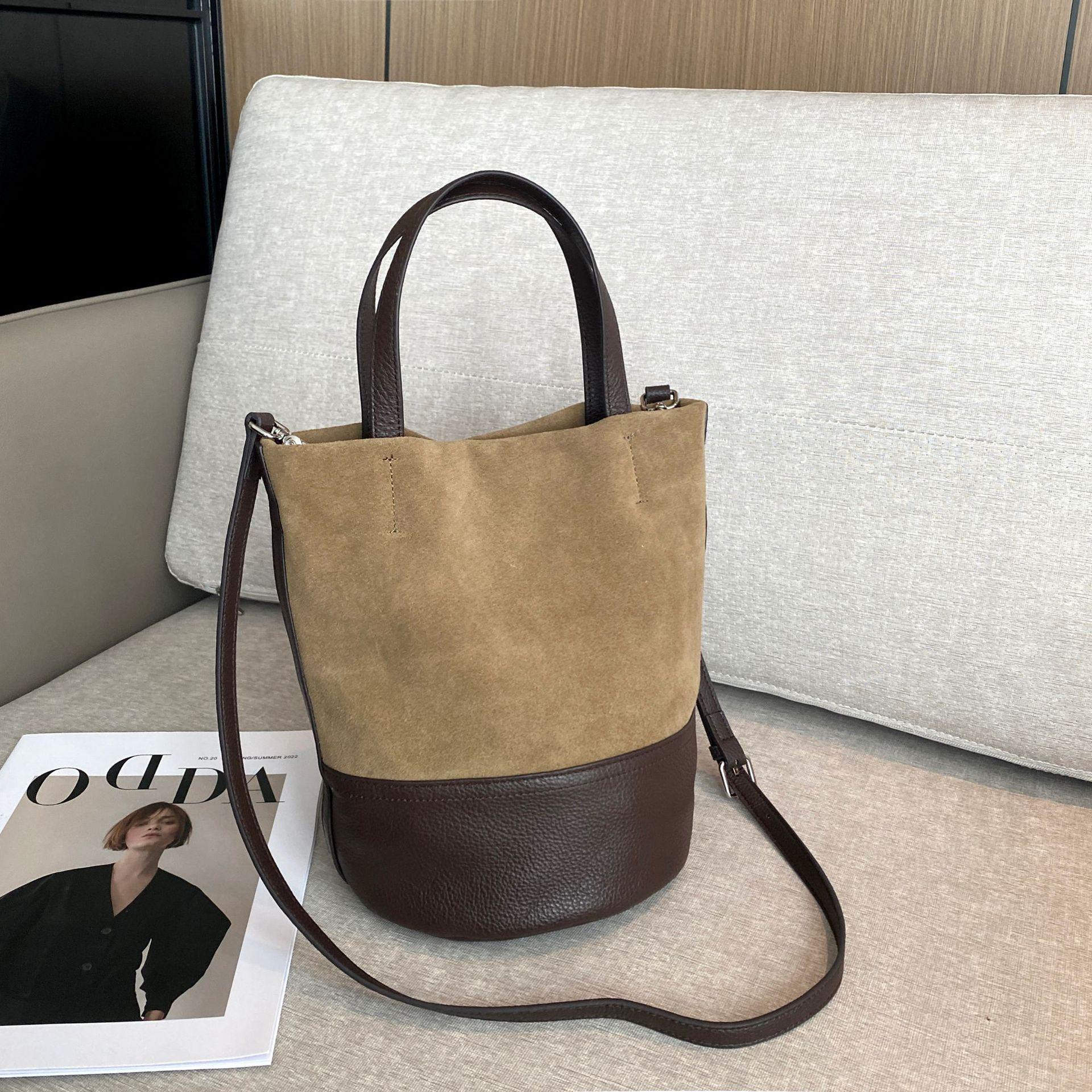 

Женские сумки из коровьей кожи, Женские сумки через плечо, Модные контрастные цвета, Вместительные сумки-ведра из матовой кожи тёмно-синий