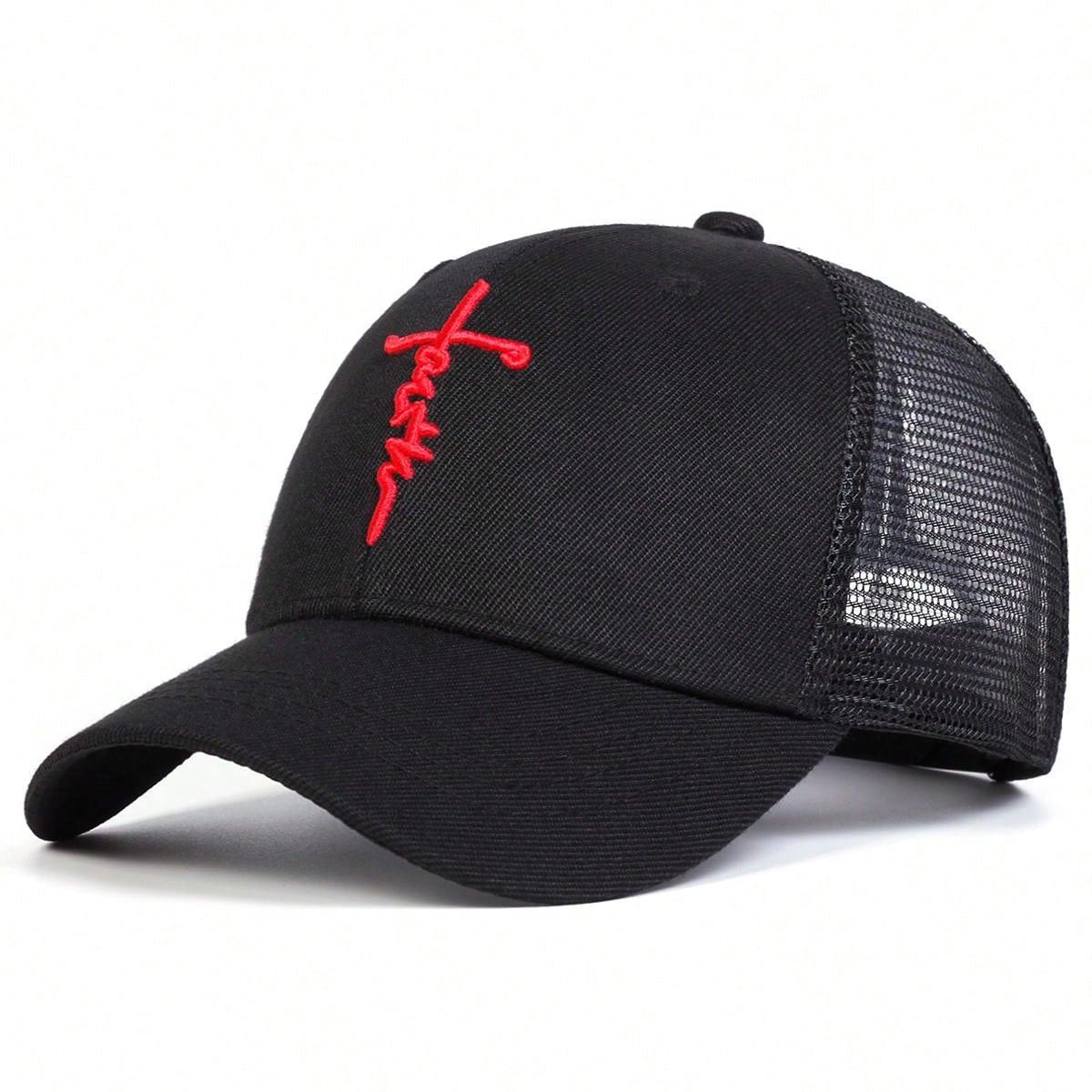 Unisex Baseball-Netzkappen mit Buchstaben-Kreuz-Stickerei, Frühling und Sommer, Outdoor, Verstellbar, Lässige Hüte, Sonnenschutzhut