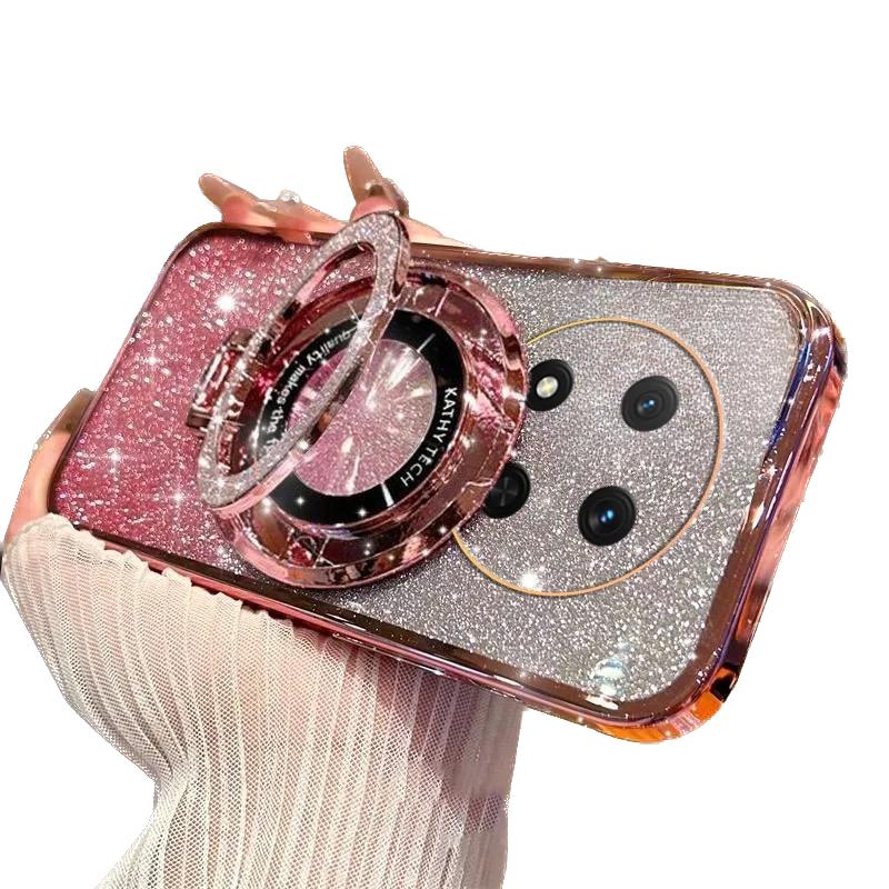 Luxury Plating For Honor Magic 7 Lite Pro 5G X9C Magnetic Holder Glitter Diamond Case For Honor X9C Magic Pro Lite 7 5g Cover