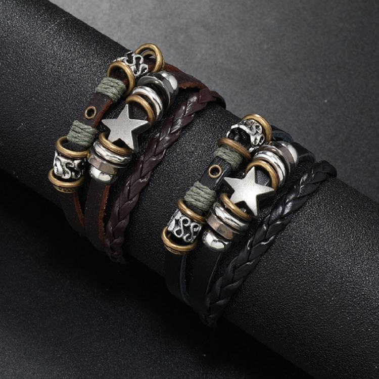 Multi Layer Leather Bracelet Star Beaded Bangle Fashion Woven Bracelet Jewelry