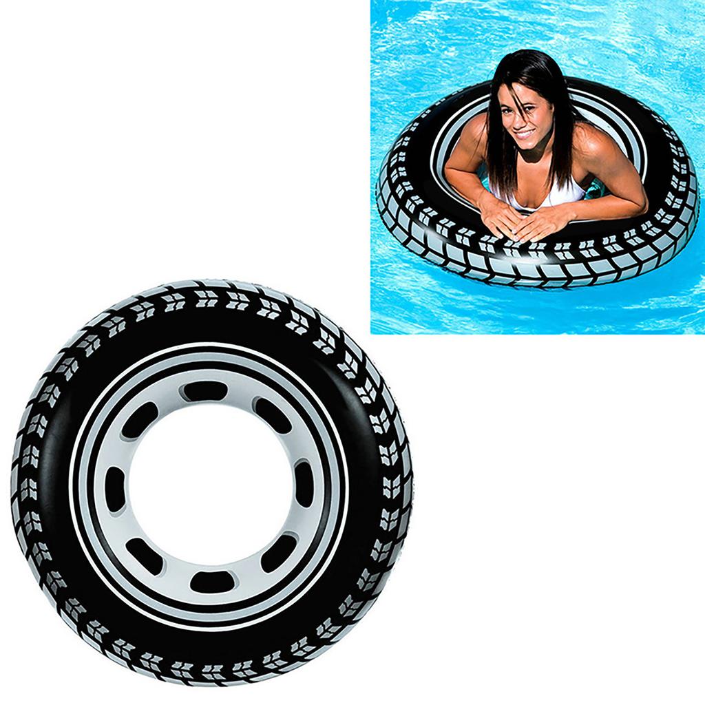 Inflatable Giant Tire Swim Ring Side Radial Pattern Inflatable Swimming Circle for Over 9 Years Old
