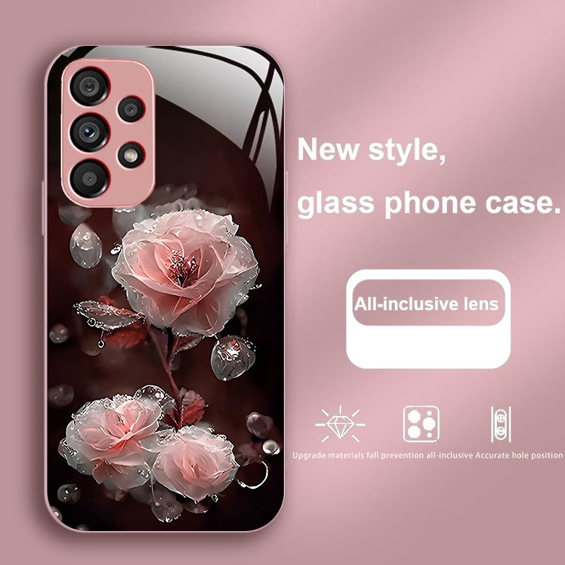 Moisturizing Pink Flower For Samsung Galaxy S23 24 Plus S20 21 FE S25 Ultra A70 72 73 51 52 53 Tempered Glass Phone Case