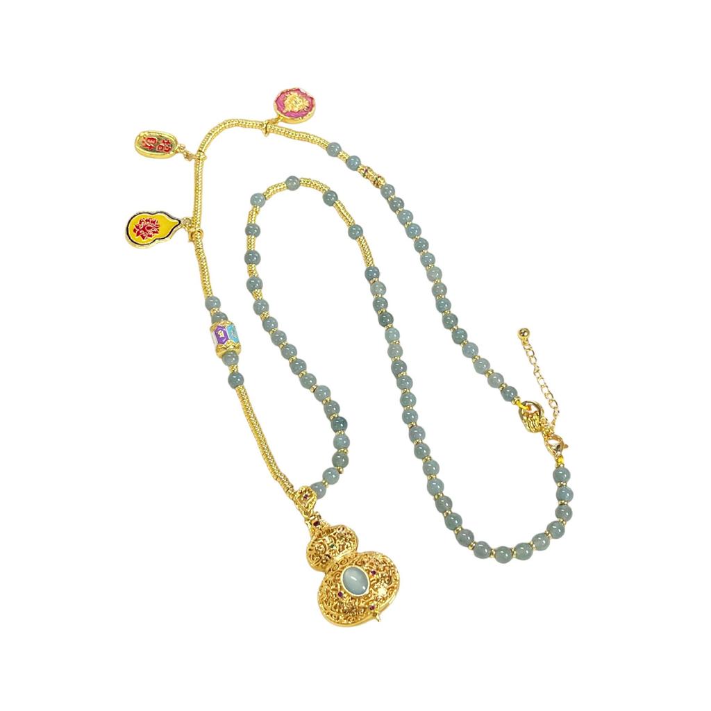 Natural Jade Wealth & Blessing Necklace: Elegant Handmade Design with Copper-Plated Gold for Long-Lasting Beauty